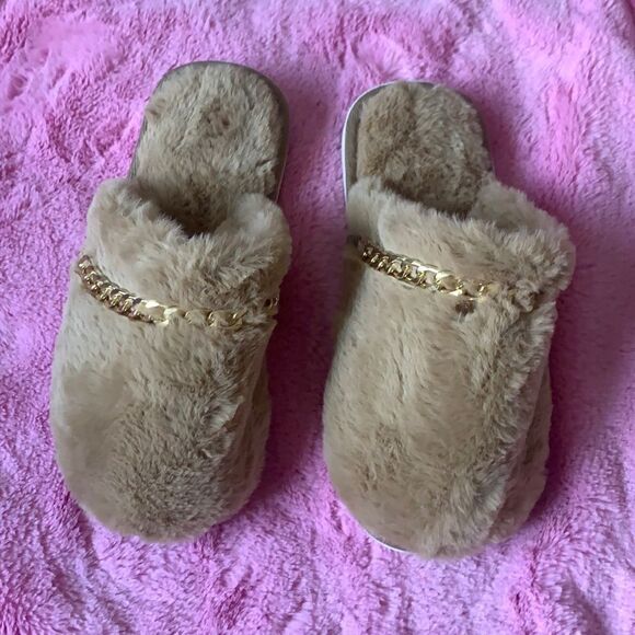 Brown Faux Fur Slipper Slides - Picture 3 of 6